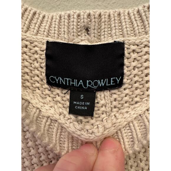 Cynthia Rowley Cream Cable Knit Back Button Sweater 3/4 Sleeve Size Small Preppy - Picture 11 of 13